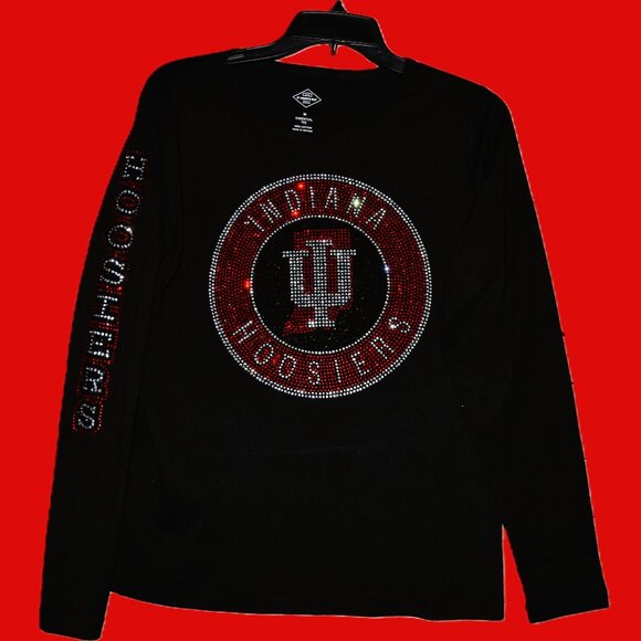 Indiana rhinestone black rn LS shirt Hoosiers sleeve XS S M L XL XXL1X 2X 3X4X5X - Picture 9 of 9